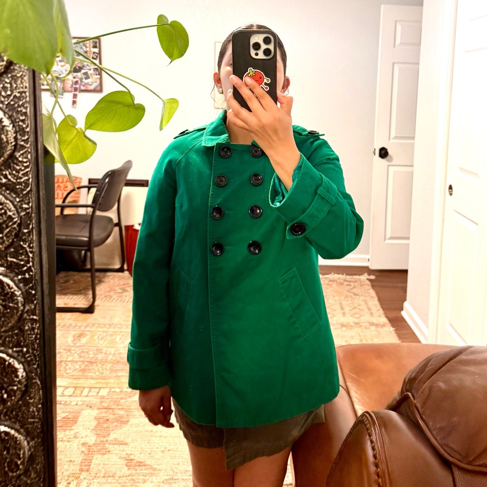 Daisy Fuentes Emerald Green Double-Breasted Pea Coat